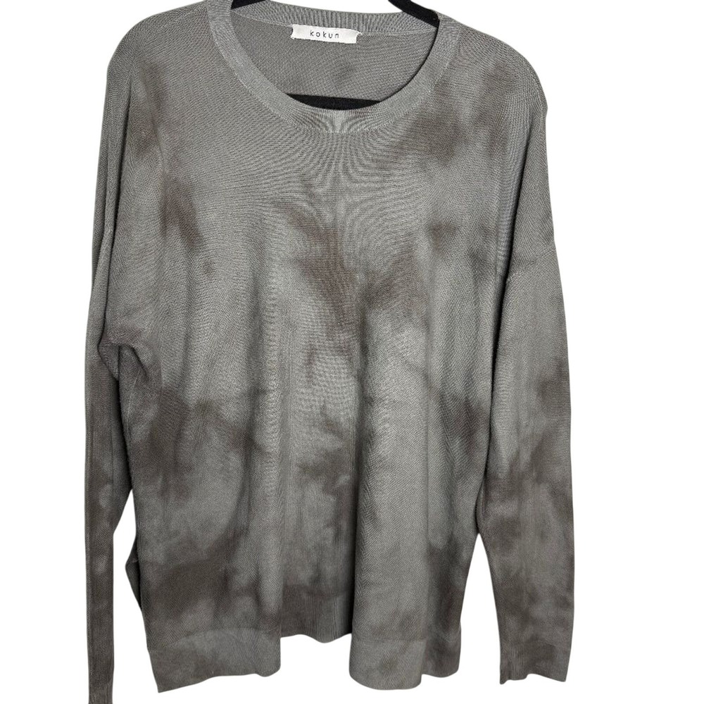 Kokun Sweater Womens L Gray Tie Dye Grunge Boho Artsy Minimalist Indie